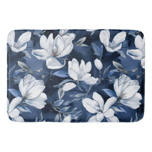 Tapete De Banheiro Flores Brancas da Magnolia, Fundo Azul