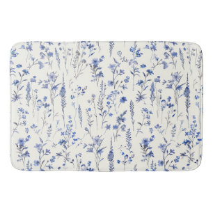Tapete De Banheiro Flores Brancas e Azuis