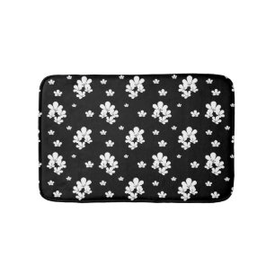 Tapete De Banheiro Flores brancas simples de padrão botânico preto