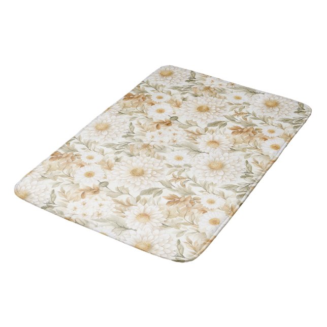 Tapete De Banheiro Flores Country Branco Dourado Creme (Angulado)