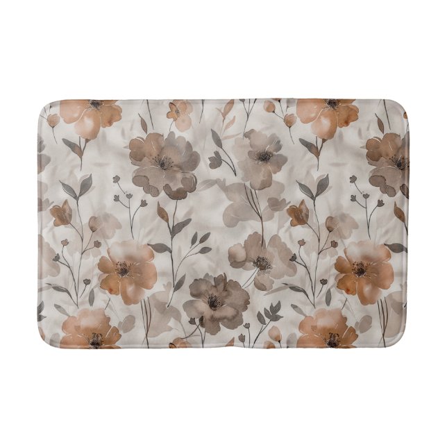 Tapete De Banheiro Flores Creme Laranja Marrom (Frente)