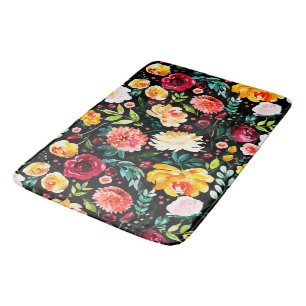 Tapete De Banheiro Flores de Aquarela Coloridas no Jardim Inglês de V