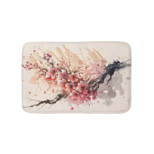 Tapete De Banheiro Flores de Aquarela de Cerejeira Rosa Vermelho Flor