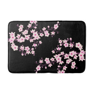 Tapete De Banheiro Flores de Cerejeira Rosa Preto