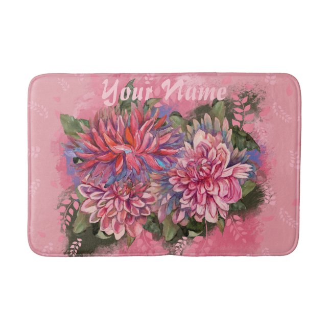 Tapete De Banheiro Flores de dálias rosa aquarela (Frente)