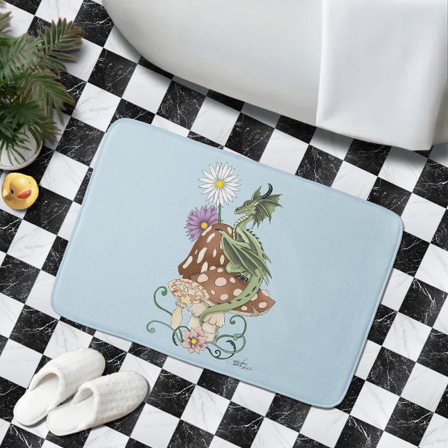 Tapete De Banheiro Flores de Fantasia do Dragão Verde-Cogumelo (Criador carregado)