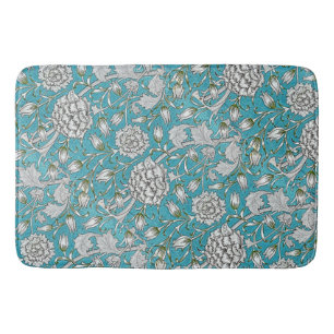 Tapete De Banheiro Flores De Folhagem De Prata Floral Azul Vintage