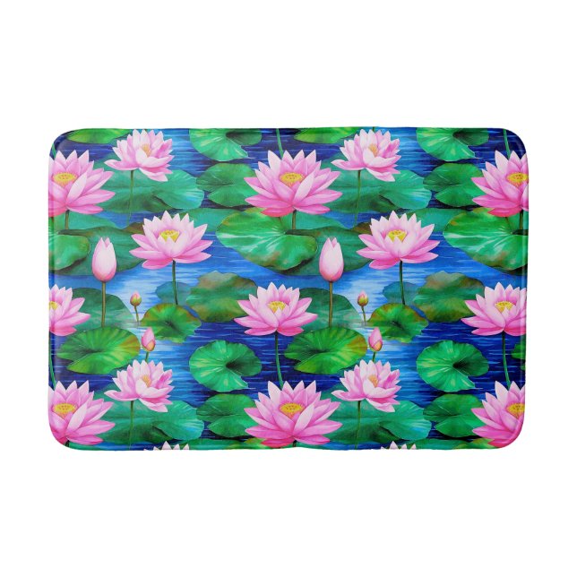 Tapete De Banheiro Flores de Lotus Rosa em um Pond (Frente)