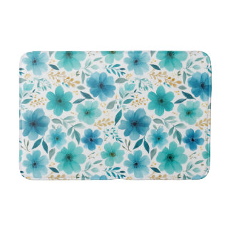 Tapete De Banheiro Flores de Mola Azul de Aquarela Botânica Elegante