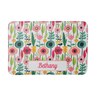Tapete De Banheiro Flores de Mola de Aquarela com Nome Elegante