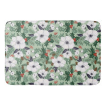 Flores de Natal brancas e padrão de bagas vermelha