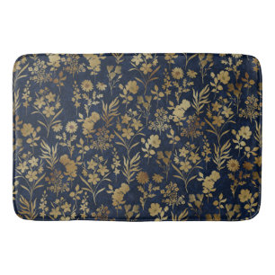 Tapete De Banheiro Flores Douradas Elegantes Botânicas Azuis