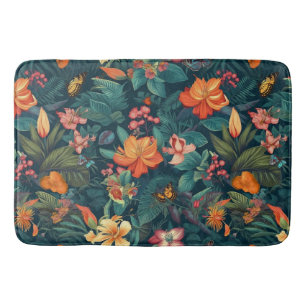 Tapete De Banheiro Flores e Folhas Tropicais com Borboletas