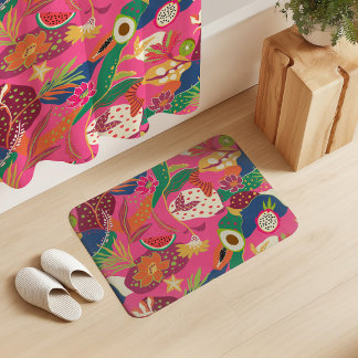Tapete De Banheiro Flores e Frutas da Ilha em Fuchsia