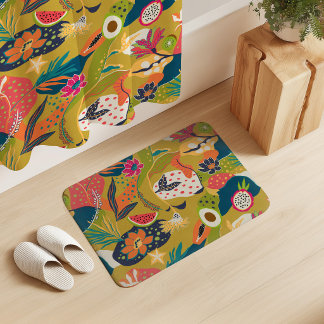 Tapete De Banheiro Flores e Frutas da Ilha em Mostarda