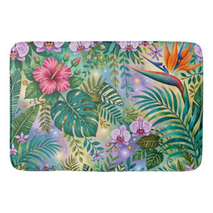 Tapete De Banheiro Flores Fantasia da Selva Roxo Verde Dourado Sonhad
