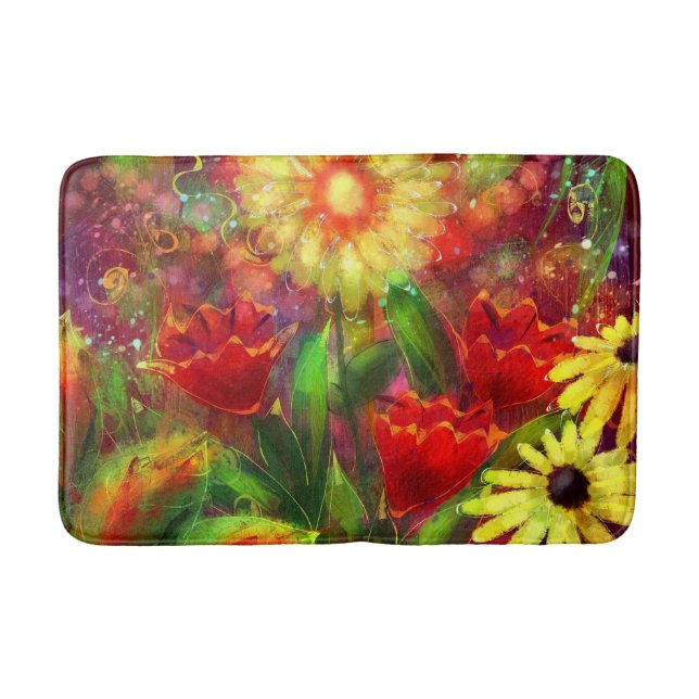 Tapete De Banheiro Flores Florais Abstrato de Arte Flor Amarelo (Frente)