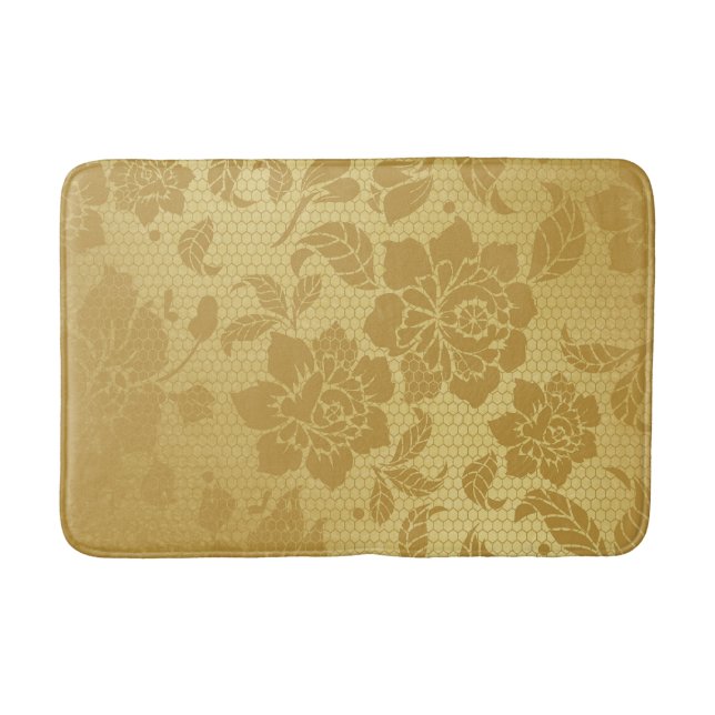 Tapete De Banheiro Flores Florais Elegante do Ouro Dourado Honeycomb (Frente)