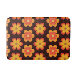 Tapete De Banheiro Flores Laranja e Amarelo Groovy Retro 70 