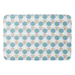 Tapete De Banheiro Flores Papoulas Azul Branco