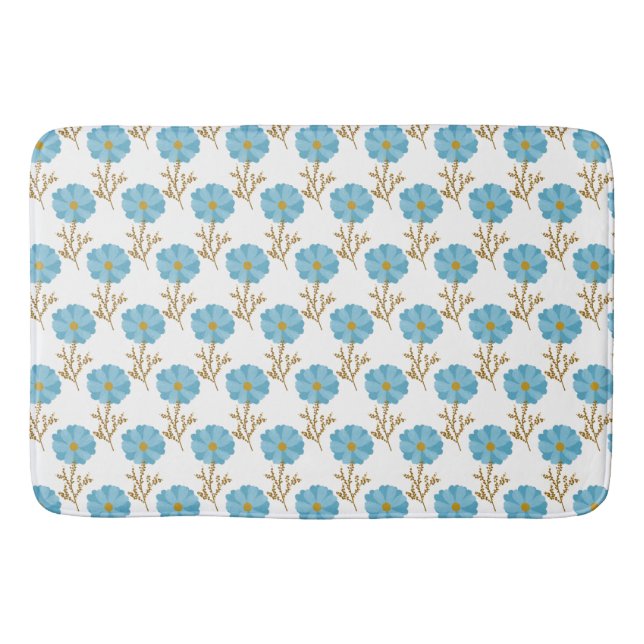 Tapete De Banheiro Flores Papoulas Azul Branco (Frente)