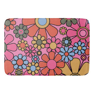 Tapete De Banheiro Flores Retro 60s 70s Padrão Floral Brilhante Rosa