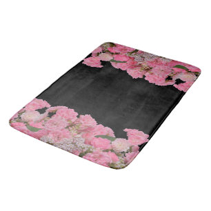 Tapete De Banheiro Flores Rosa Branca Floral Fundo Preto