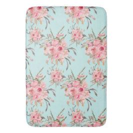 Tapete De Banheiro Flores Rosa Esmagadas no Azul Claro