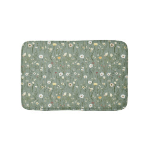 Tapete De Banheiro Flores Silvestres Brancas Amarelas Verde Salvia Bo