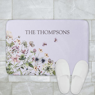 Tapete De Banheiro Flores Silvestres Roxas Aquarela Monogramadas