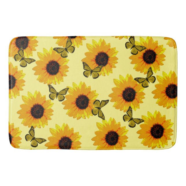 Tapete De Banheiro Flores Solares E Borboletas Pintadas, (Frente)