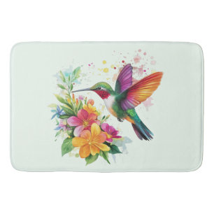 Tapete De Banheiro Flores Tropicais De Hummingbird