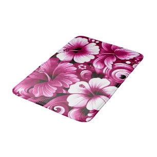 Tapete De Banheiro Flores Tropicais Havaianas Padrão Rosa Hibisco