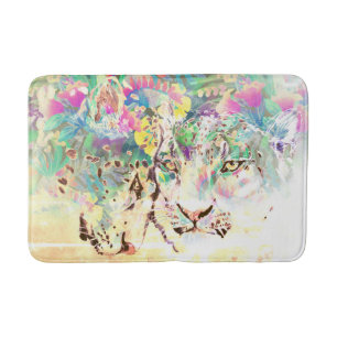 Tapete De Banheiro Flores tropicais-leopardo-da-neve