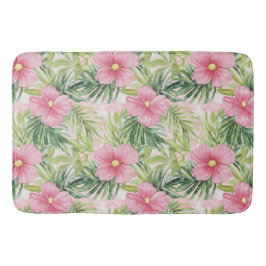 Tapete De Banheiro Flores Tropicais Rosa
