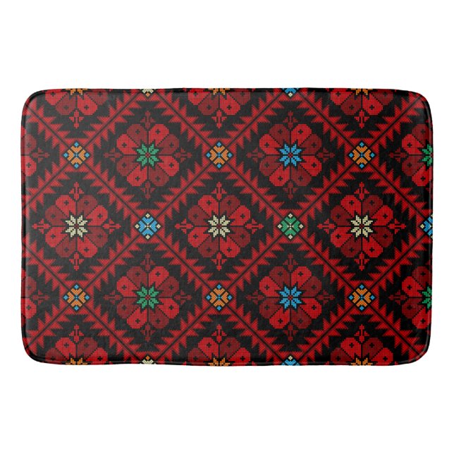 Tapete De Banheiro Flores vermelhas Palestina Embroiderme tatreez Pad (Frente)