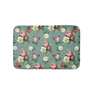 Tapete De Banheiro Flores Vintage no Azul Pedra, Impressão Floral Ret