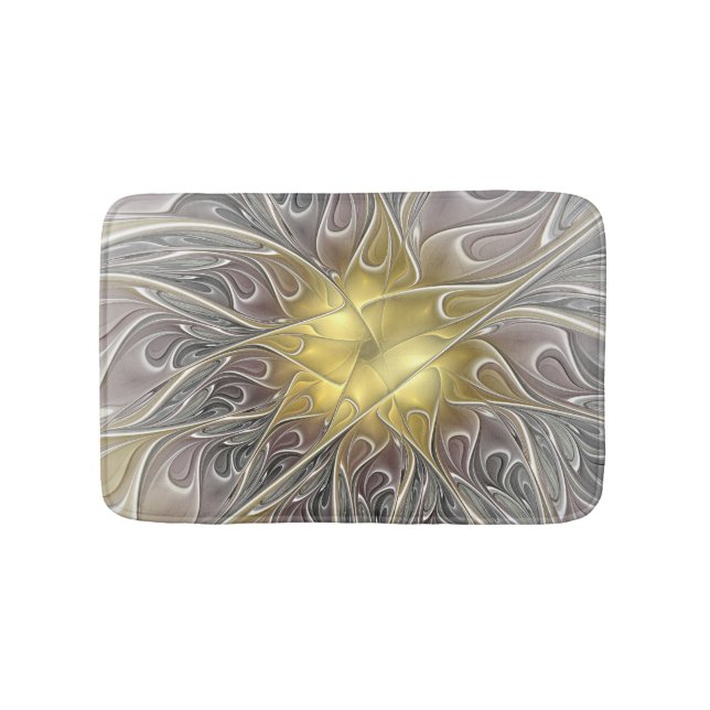 Tapete De Banheiro Florescer Com Flor Fractal Abstrata Moderna Dourad (frente)