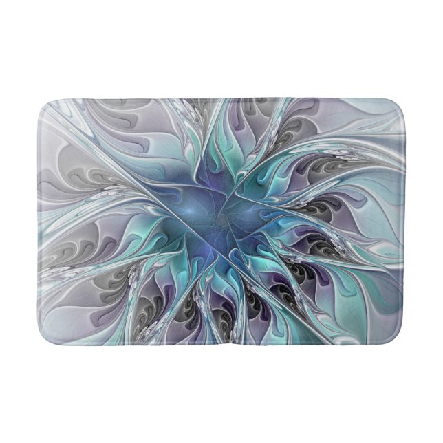 Tapete De Banheiro Florescer Flor Fractal Moderna Azul (Frente)
