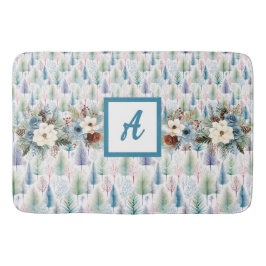 Tapete De Banheiro Floresta Floral de inverno Azul