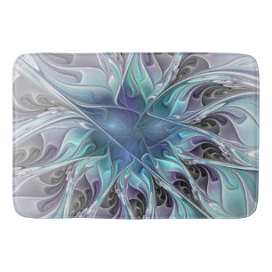 Tapete De Banheiro Flourar Abstrato Moderno Flor Fractal Com Azul