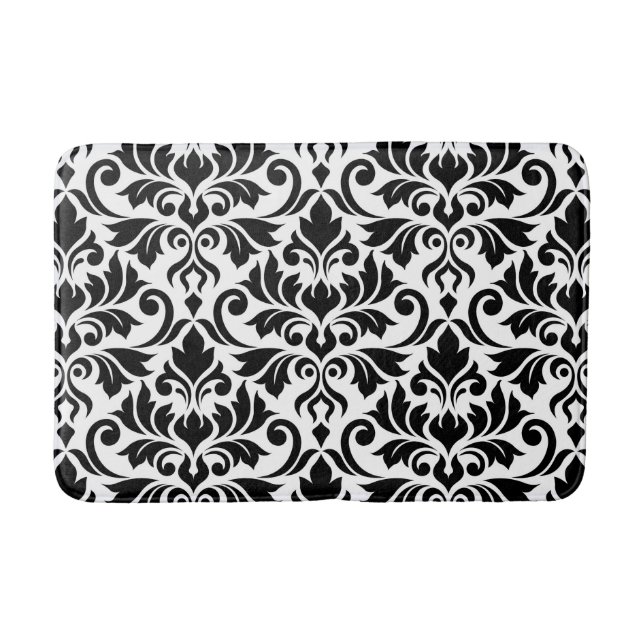 Tapete De Banheiro Flourar Damask Lg Patterno Preto em Branco (Frente)