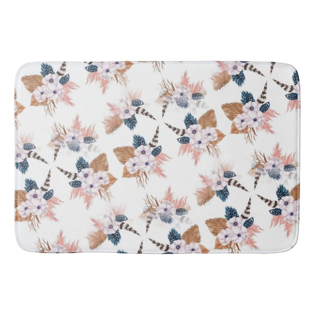 Tapete De Banheiro Flower Feather Boho Geométrico Bath Mat (Frente)