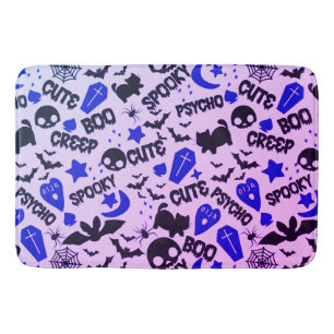 Tapete De Banheiro Fofo e Divertido Roxo, Azul e Preto Halloween