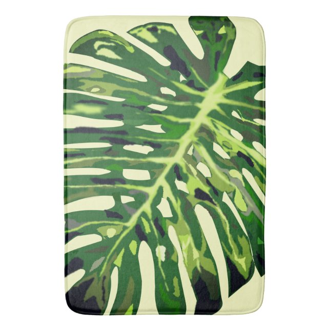 Tapete De Banheiro Folha de Monstera Tropical (Frente Vertical)