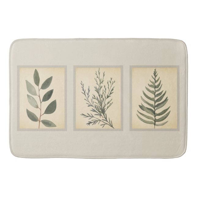 Tapete De Banheiro Folhagem com Moldura Bath Mat Neutro Beige (Frente)