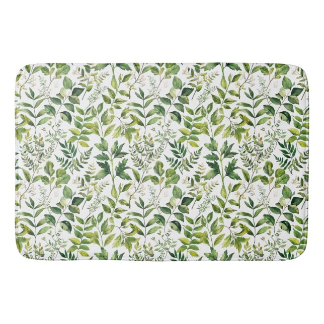 Tapete De Banheiro Folhas de cor aquosa de verde botânico (Frente)