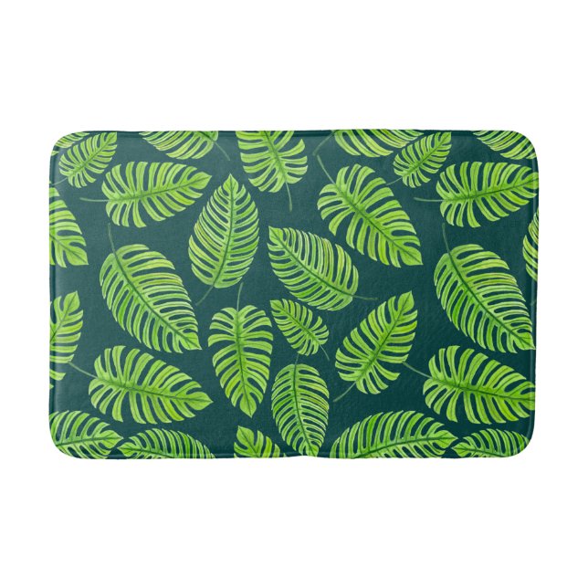 Tapete De Banheiro Folhas de Monstera, padrão de aquarela tropical (Frente)