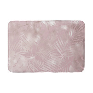 Tapete De Banheiro Folhas de Palmeira Tropical Botânica Rosa Dourado