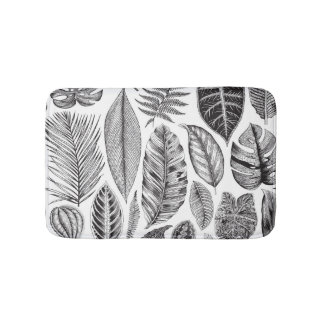 Tapete De Banheiro Folhas exóticas, preto e branco floral vintage.